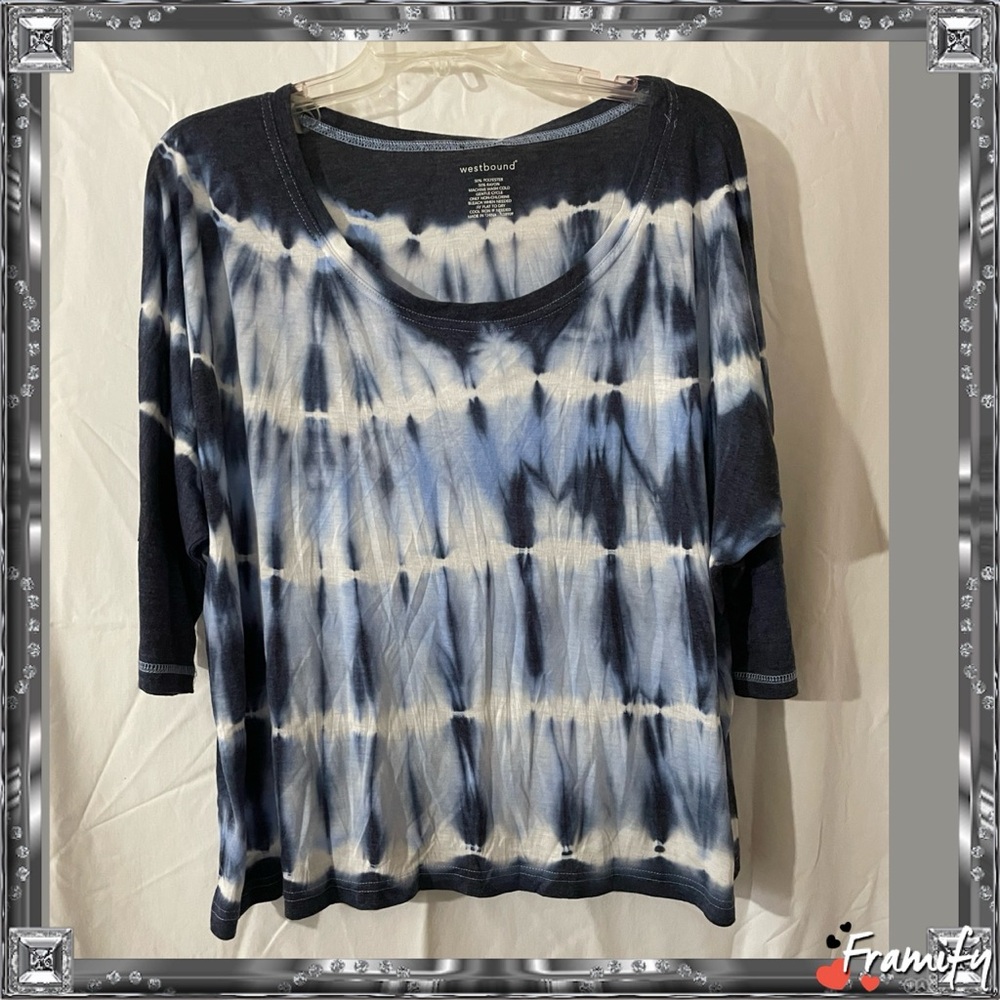 Westbound Blue and White 3/4 Sleeve Relaxed Tee